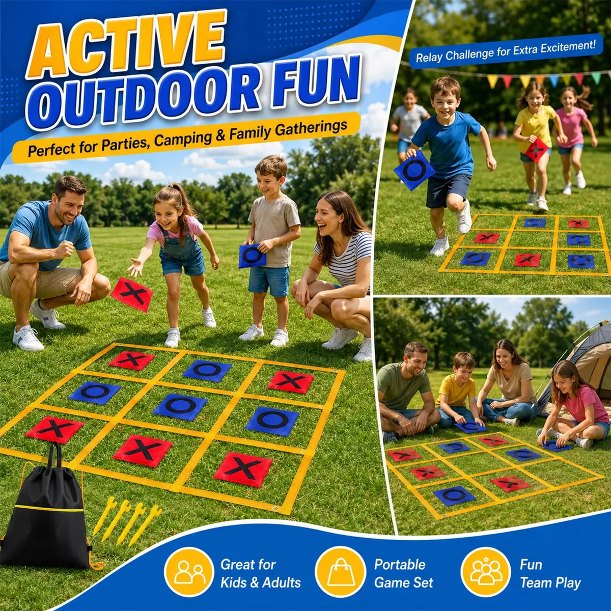 Gocasmus 4ft x 4ft Outdoor Giant Tic Tac Toe Game | Portable Lawn Family & Kids Fun - view 5