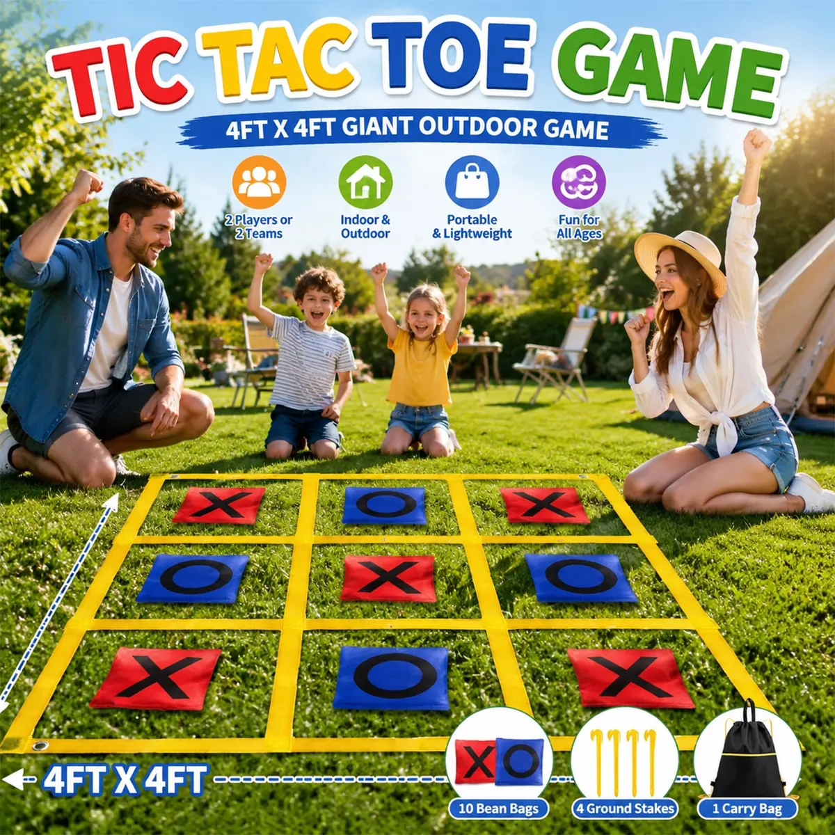 Gocasmus 4ft x 4ft Outdoor Giant Tic Tac Toe Game | Portable Lawn Family & Kids Fun - view 3