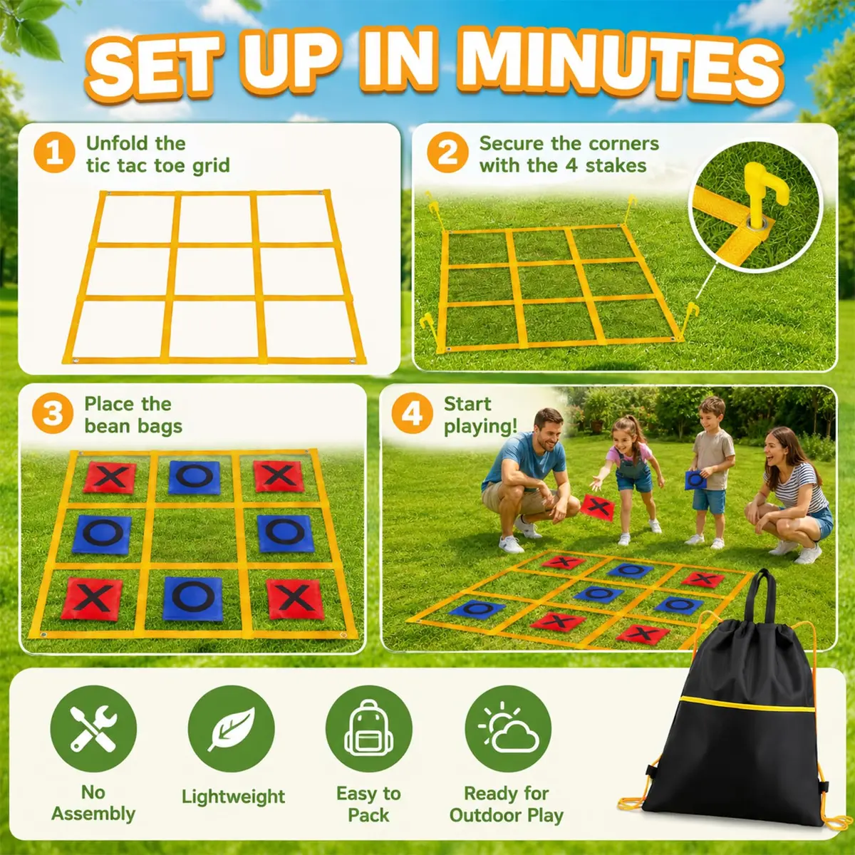 Gocasmus 4ft x 4ft Outdoor Giant Tic Tac Toe Game | Portable Lawn Family & Kids Fun - view 4