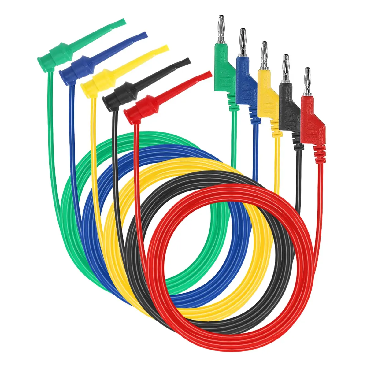 Sumnacon 5Pcs Stackable Banana Plug to Test Hook Wire Cable Kit, 6.6Ft/2M | 500V/5A Testing Leads with Insulation - main product image