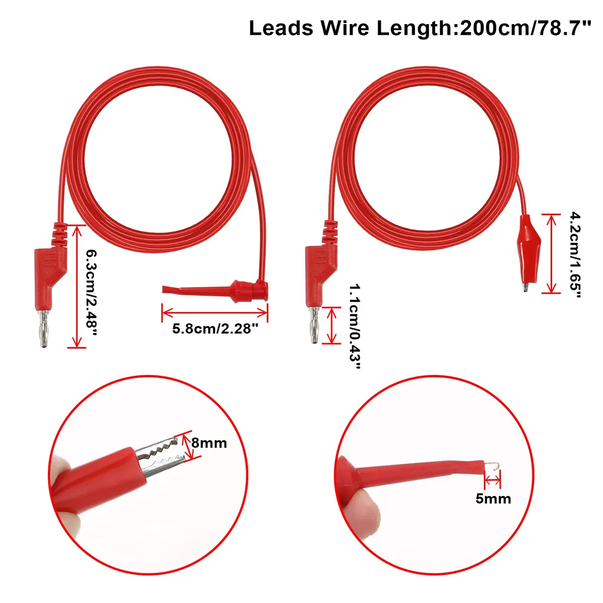 Sumnacon 5Pcs Stackable Banana Plug to Test Hook Wire Cable Kit, 6.6Ft/2M | 500V/5A Testing Leads with Insulation - view 5