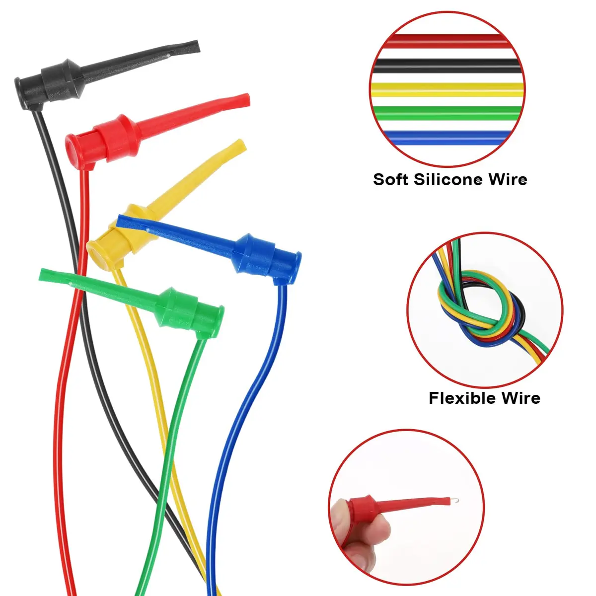 Sumnacon 5Pcs Stackable Banana Plug to Test Hook Wire Cable Kit, 6.6Ft/2M | 500V/5A Testing Leads with Insulation - view 4