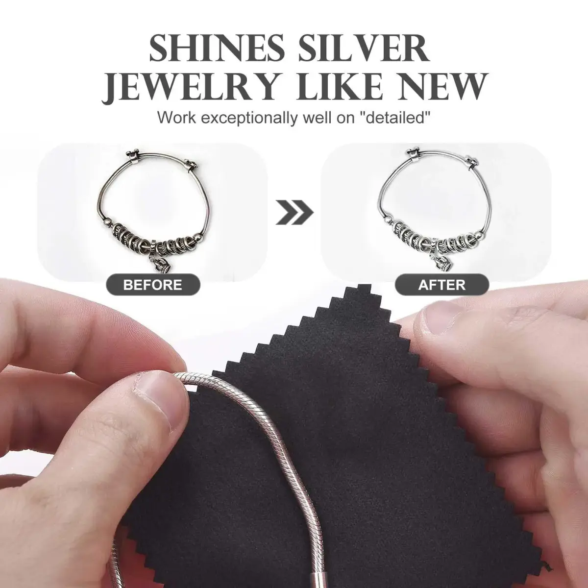 SEVENWELL 100pcs Black Jewelry Cleaning Cloths 8cm x 8cm | Polishes Silver, Gold, Platinum - view 3