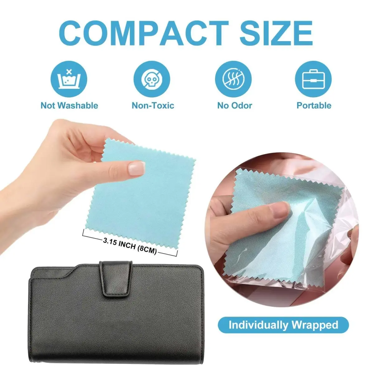 SEVENWELL 100pcs Jewelry Cleaning Cloth 8cm x 8cm | Polishes Sterling Silver, Gold, Platinum - view 2