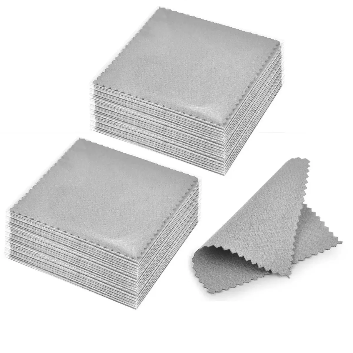 SEVENWELL 100pcs Gray Jewelry Cleaning Cloths 8cm x 8cm | Polishes Sterling Silver, Gold, Platinum - main product image