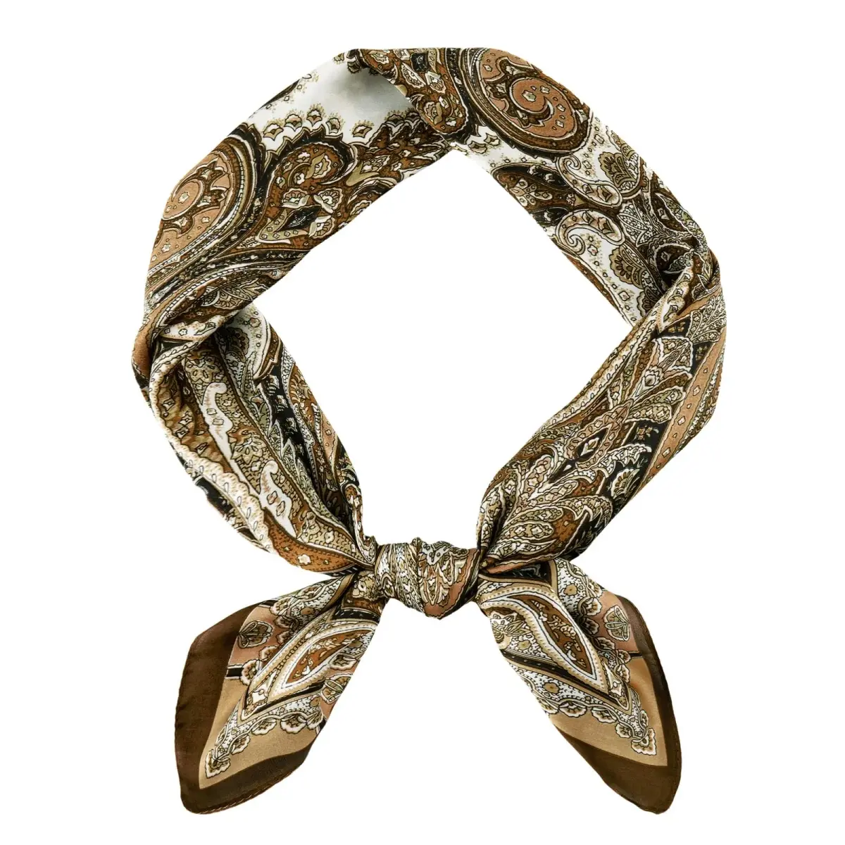 GERINLY Paisley Silk Western Scarf for Men & Women 68cm (27 Inch) | Gold Brown Classic Bandana - main product image