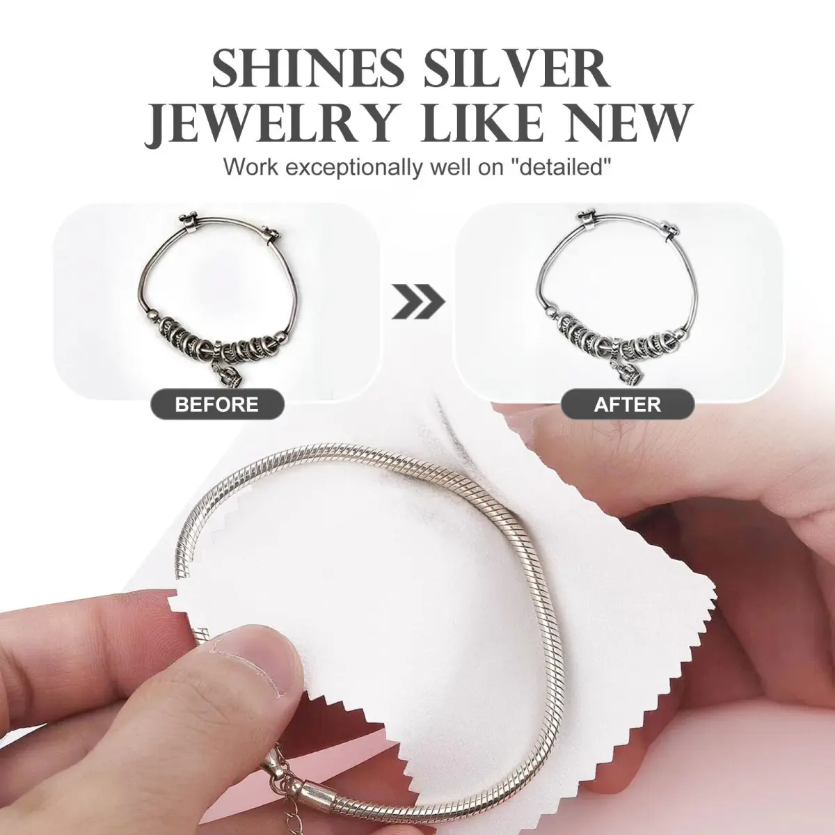SEVENWELL 100pcs White Jewelry Cleaning Cloth 8cm x 8cm | Polishes Silver, Gold, Platinum - view 3