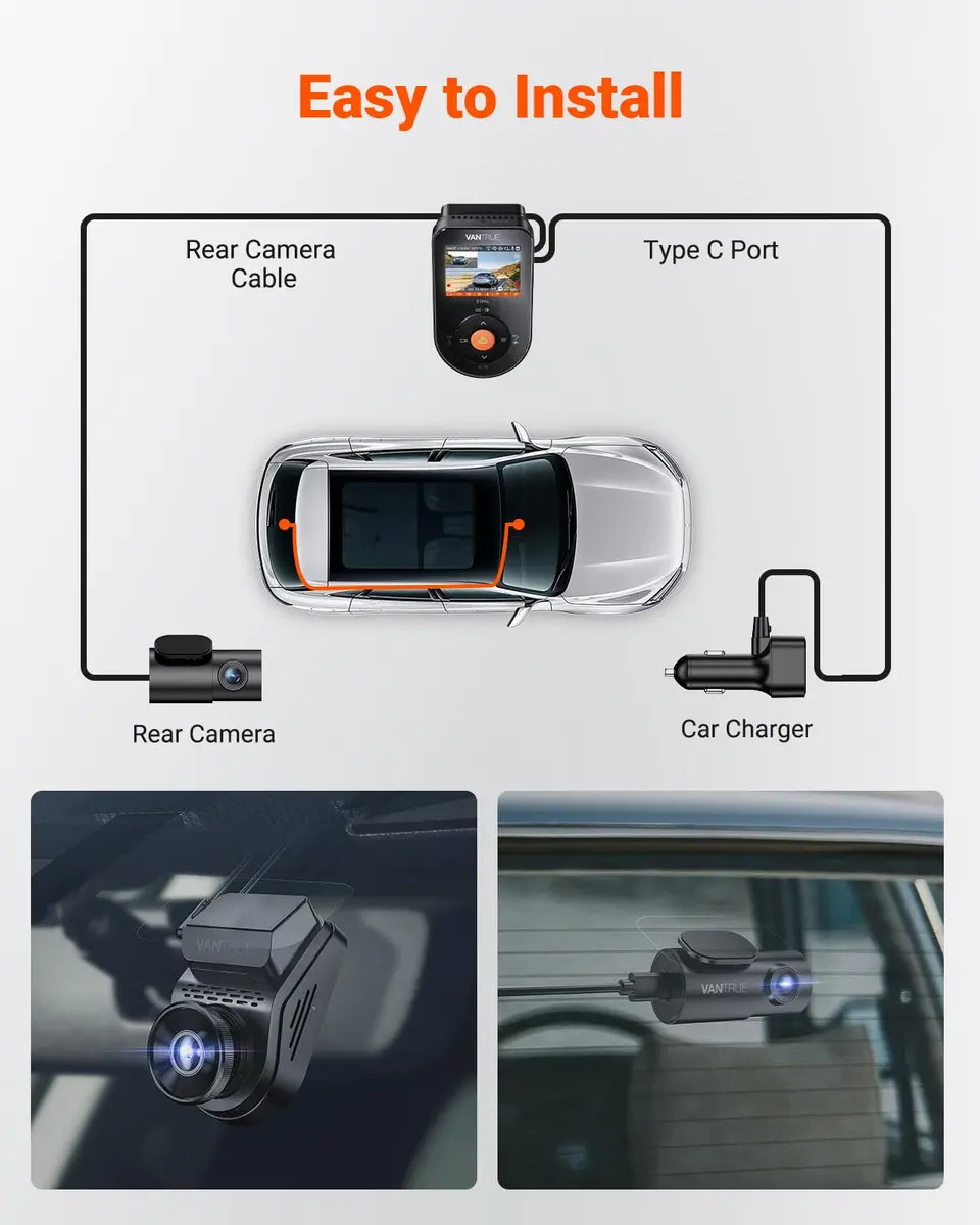 VANTRUE S1 Pro 2-Channel Dash Cam 1440P + 1080P | STARVIS 2 Night Vision, GPS, WiFi, AI Safety (70-120 chars) - view 9