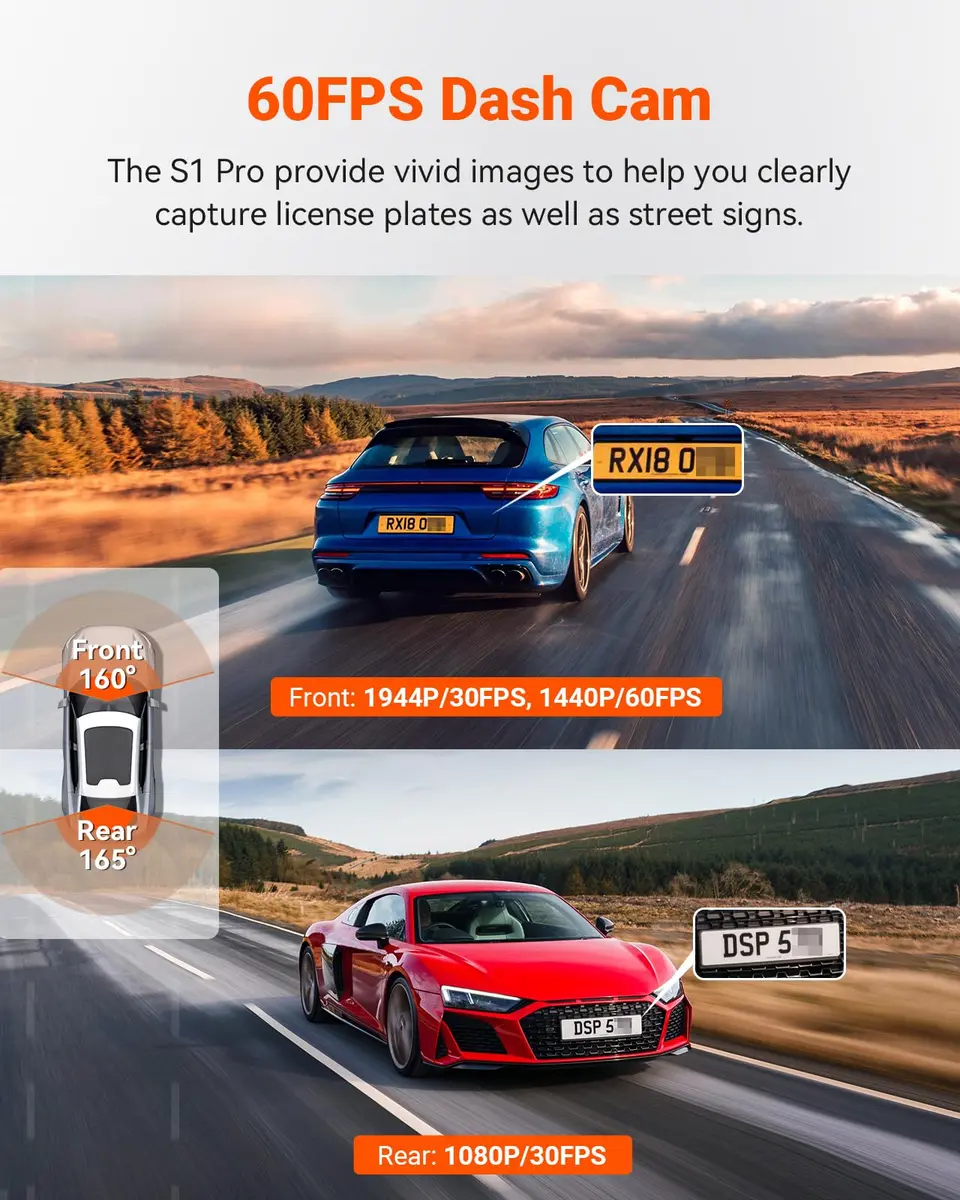 VANTRUE S1 Pro 2-Channel Dash Cam 1440P + 1080P | STARVIS 2 Night Vision, GPS, WiFi, AI Safety (70-120 chars) - view 2