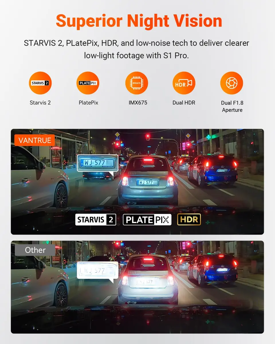 VANTRUE S1 Pro 2-Channel Dash Cam 1440P + 1080P | STARVIS 2 Night Vision, GPS, WiFi, AI Safety (70-120 chars) - view 3
