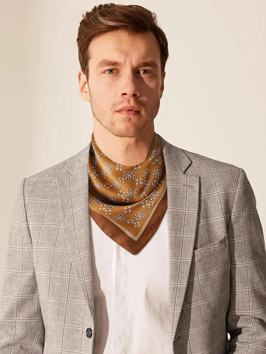 GERINLY Men's Parisian Style Ascot Scarf 68cm (27 Inch) Paisley | Classic Polyester Silk-Feel - view 3