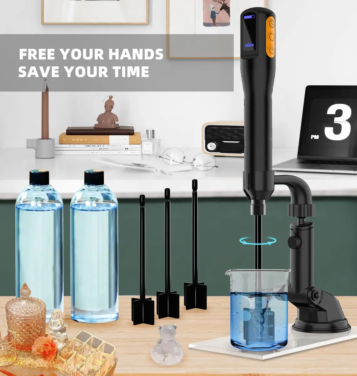 Mlife Upgraded Electric Resin Mixer with Stand & Timer | 2000mAh Rechargeable, 3-Speed, 20-Min Timer, Black - view 7