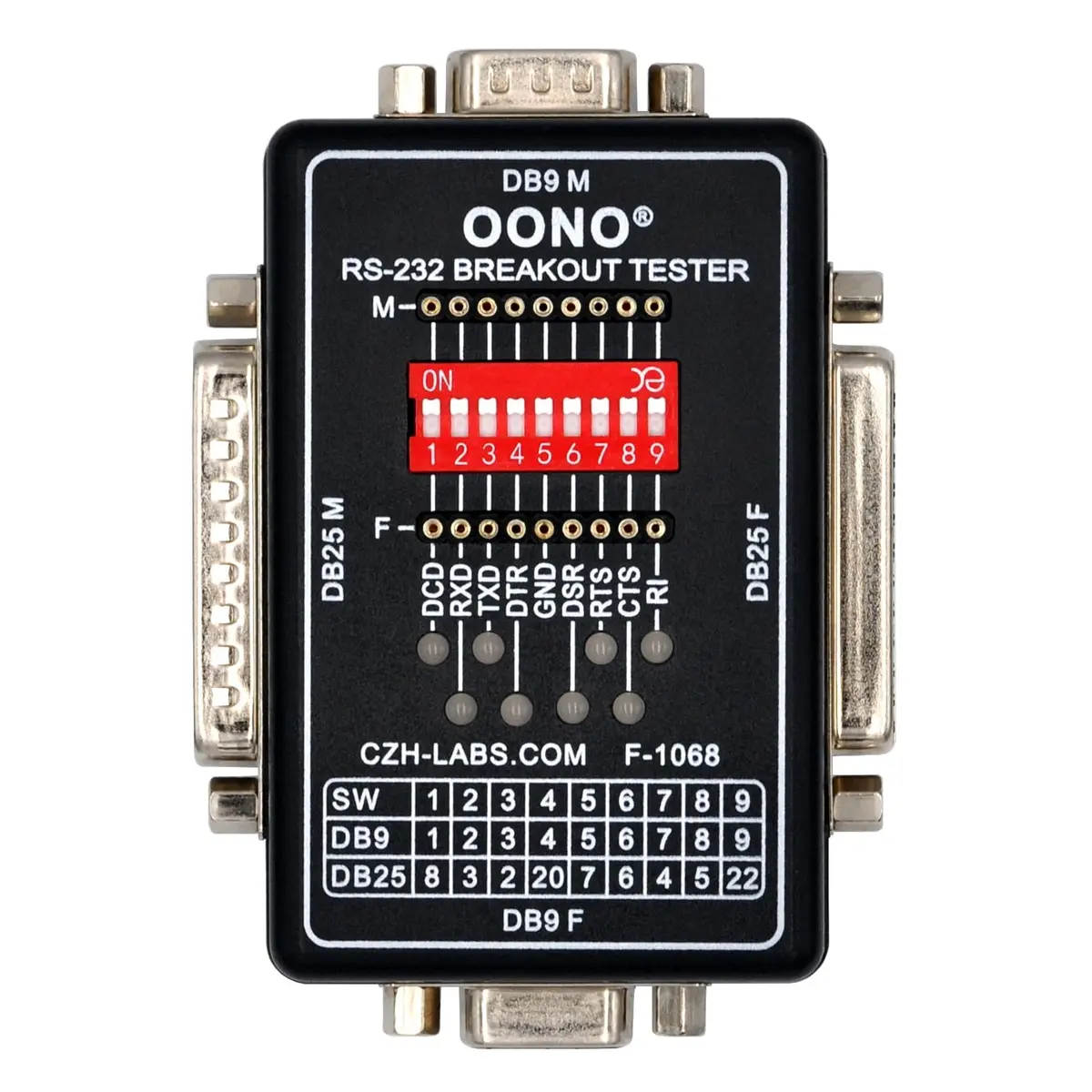 OONO RS232 Breakout Tester LED Monitor Module DB9M/F x DB25M/F, 1 Unit - main product image