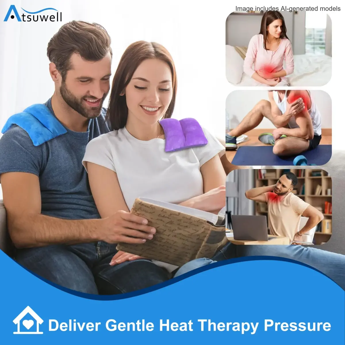 Atsuwell Microwave Heating Pad for Neck Shoulder Pain Relief, 2 Packs | Moist Heat Therapy for Stress & Cramps - view 2