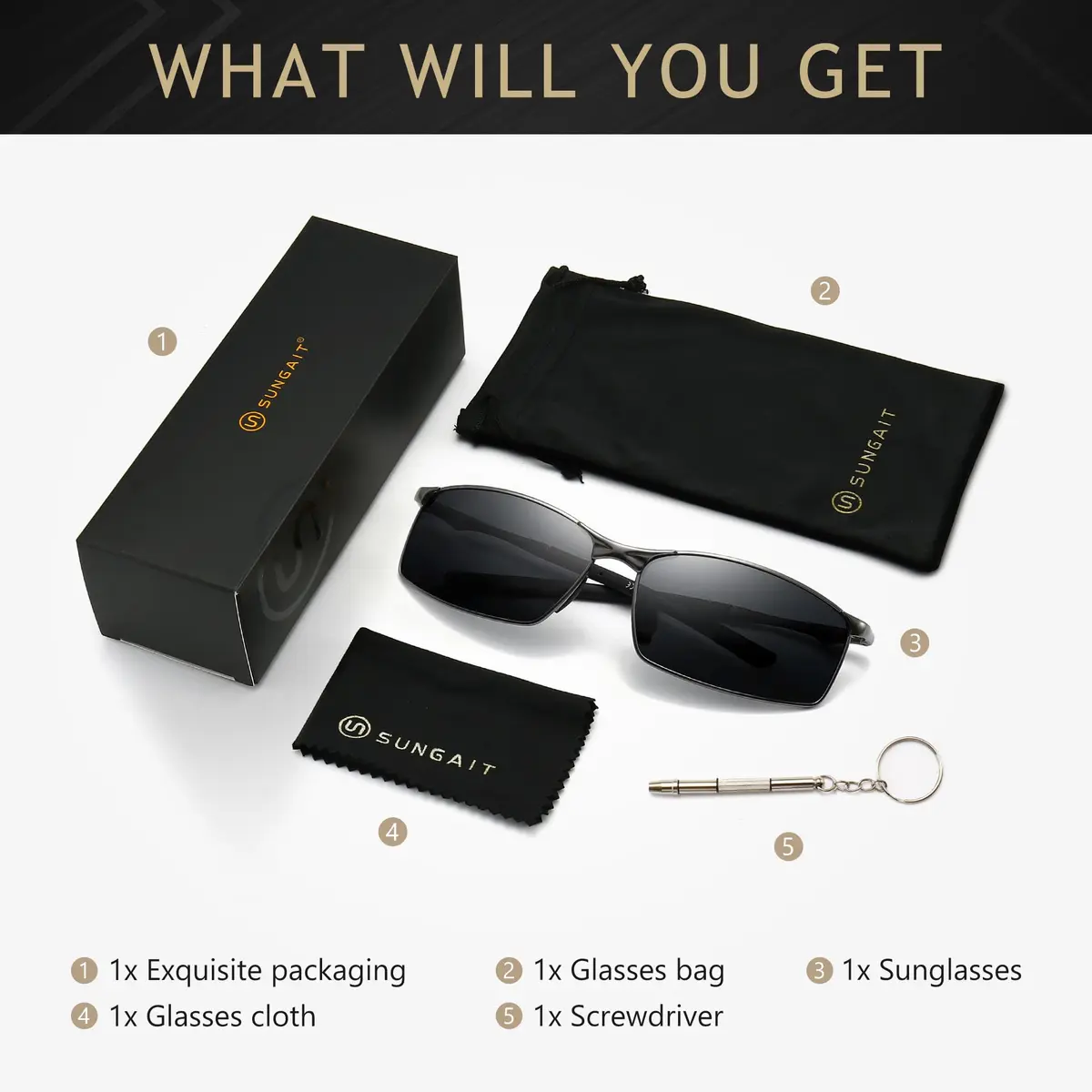 SUNGAIT SGT559-QH Polarized Sunglasses Men Rectangular Metal Frame with Spring Hinge | Stylish & Durable - view 6