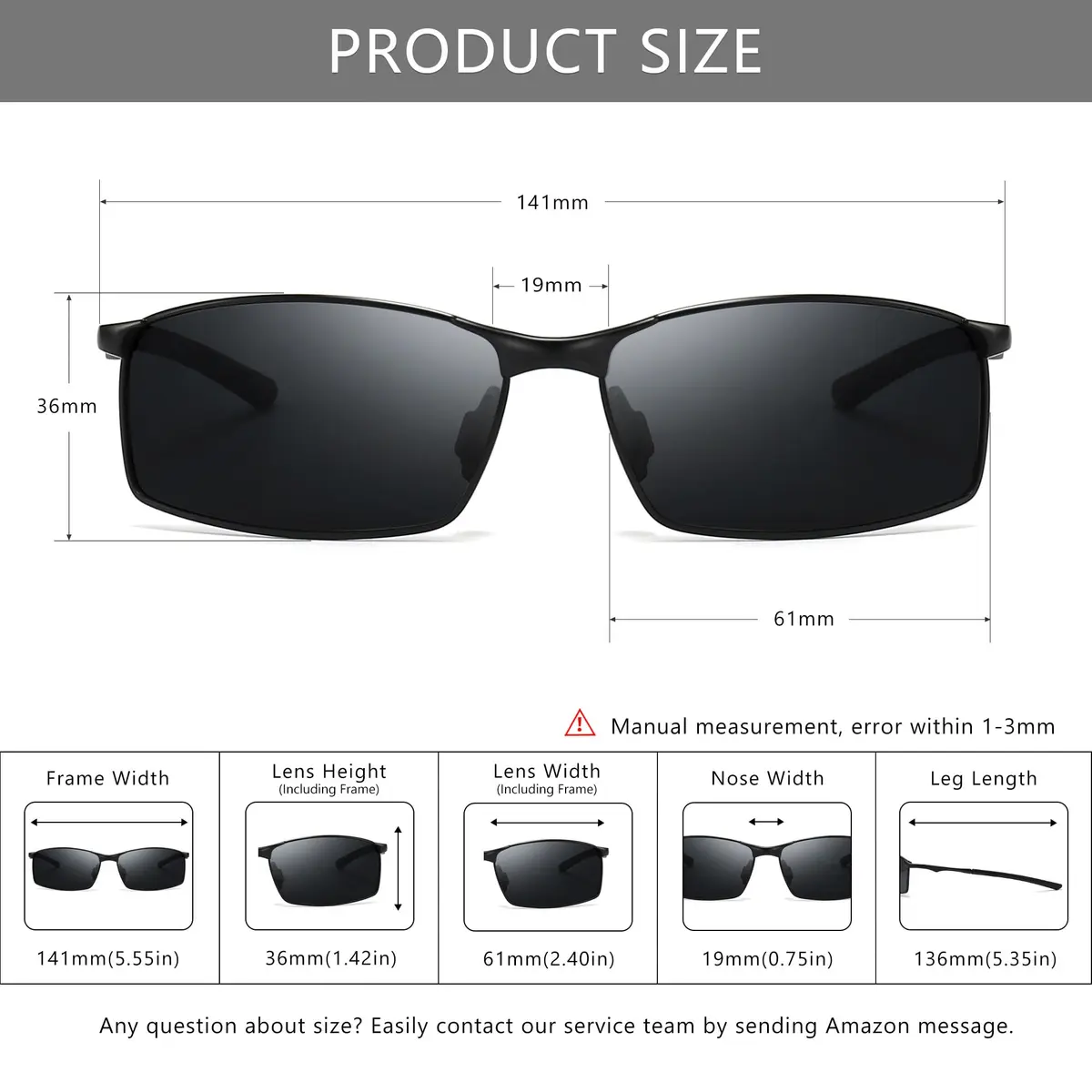 SUNGAIT Polarized Sunglasses Men Rectangular Metal Frame with Spring Hinge | UV Protection & Lightweight (70-120 chars) - view 5
