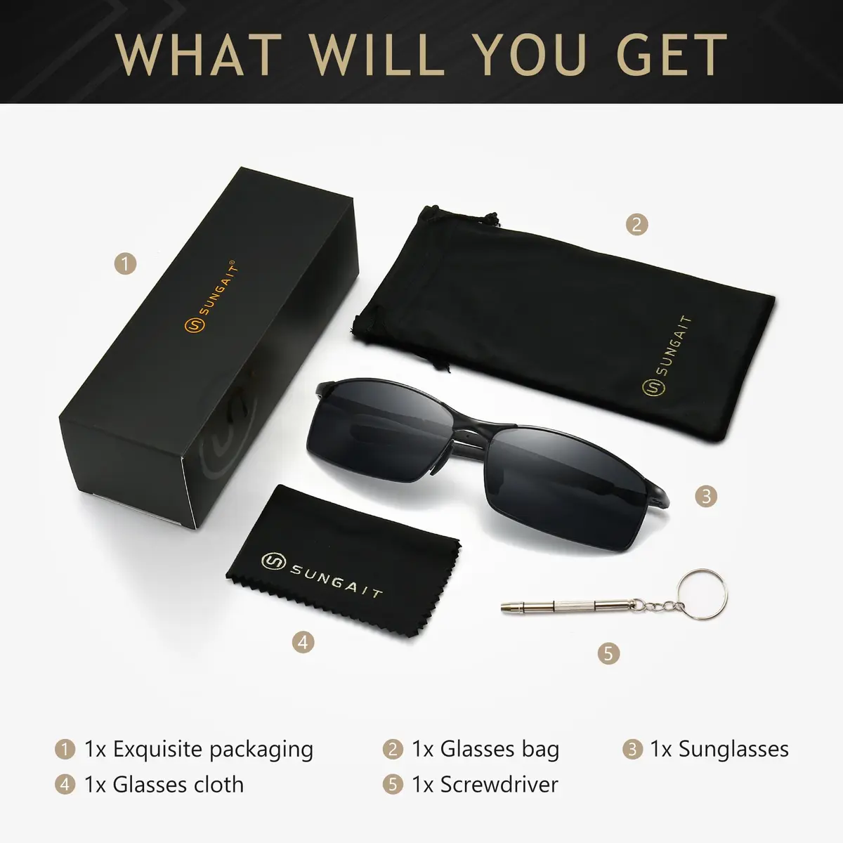 SUNGAIT Polarized Sunglasses Men Rectangular Metal Frame with Spring Hinge | UV Protection & Lightweight (70-120 chars) - view 6