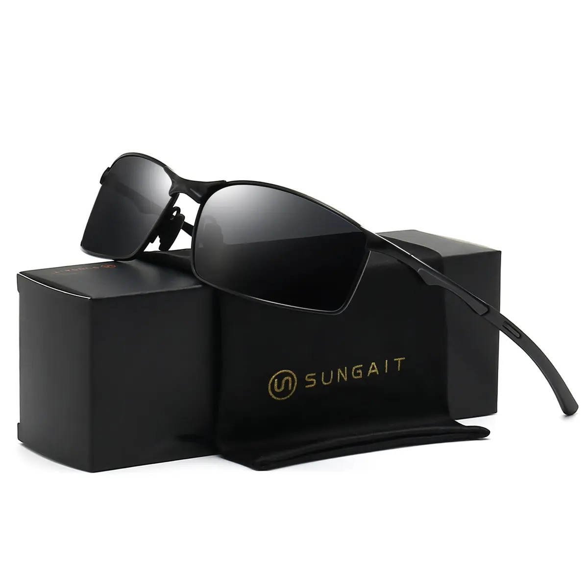 SUNGAIT Polarized Sunglasses Men Rectangular Metal Frame with Spring Hinge | UV Protection & Lightweight (70-120 chars) - view 7