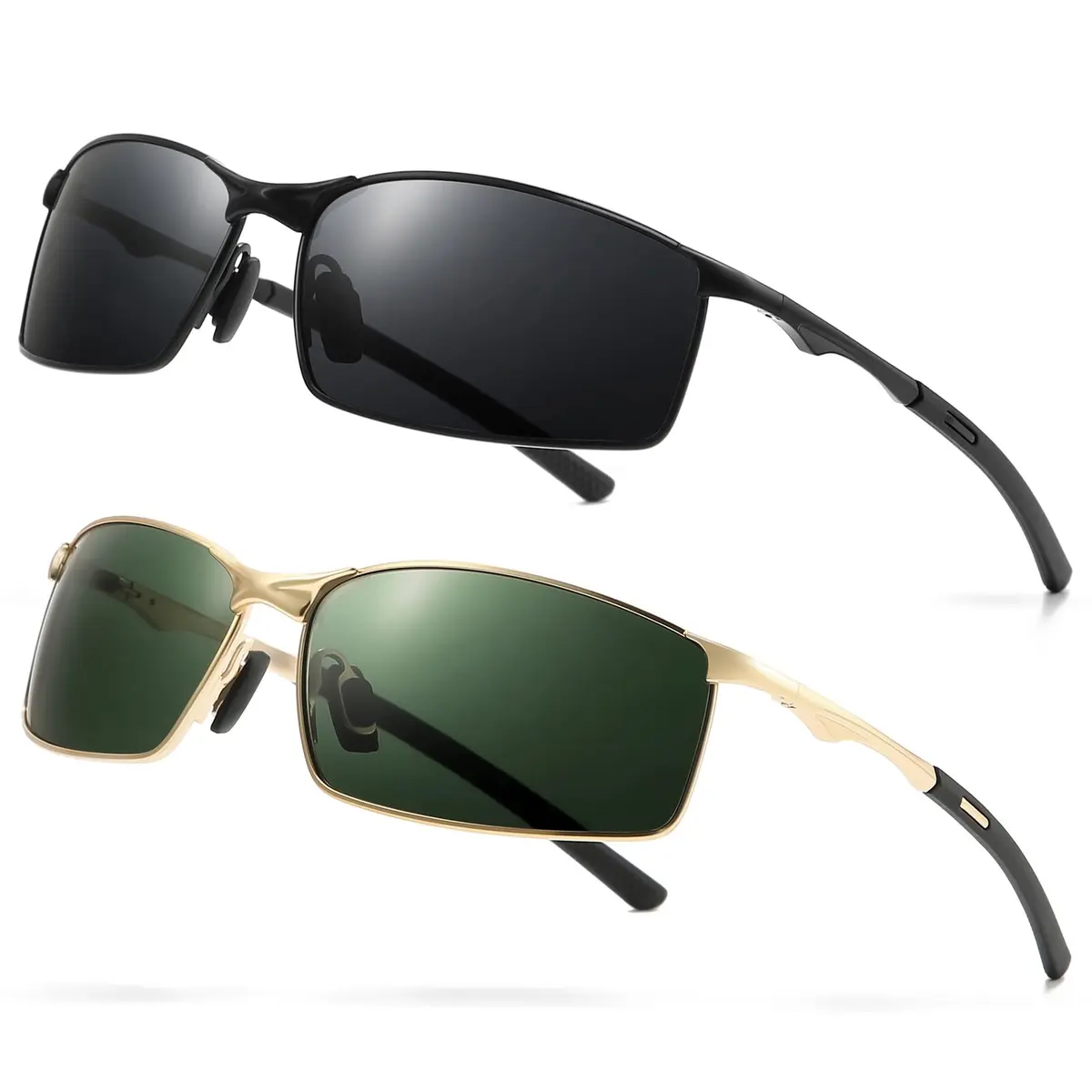 SUNGAIT Polarized Sunglasses Men Rectangular Metal Frame with Spring Hinge | Stylish & Durable (70-120 chars) - main product image