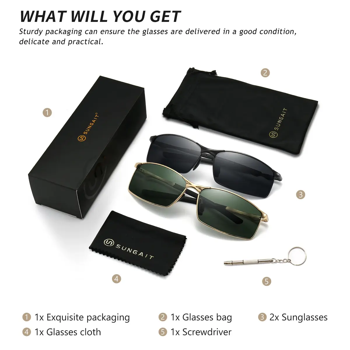 SUNGAIT Polarized Sunglasses Men Rectangular Metal Frame with Spring Hinge | Stylish & Durable (70-120 chars) - view 6