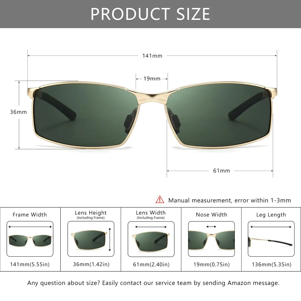 SUNGAIT SGT559-JKML Rectangular Polarized Sunglasses Men Lightweight Metal Frame - view 5