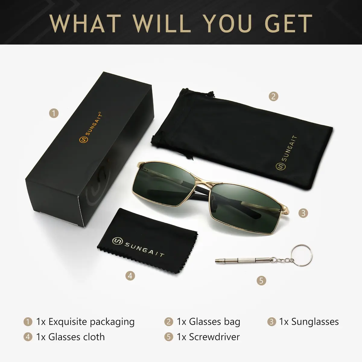 SUNGAIT SGT559-JKML Rectangular Polarized Sunglasses Men Lightweight Metal Frame - view 6