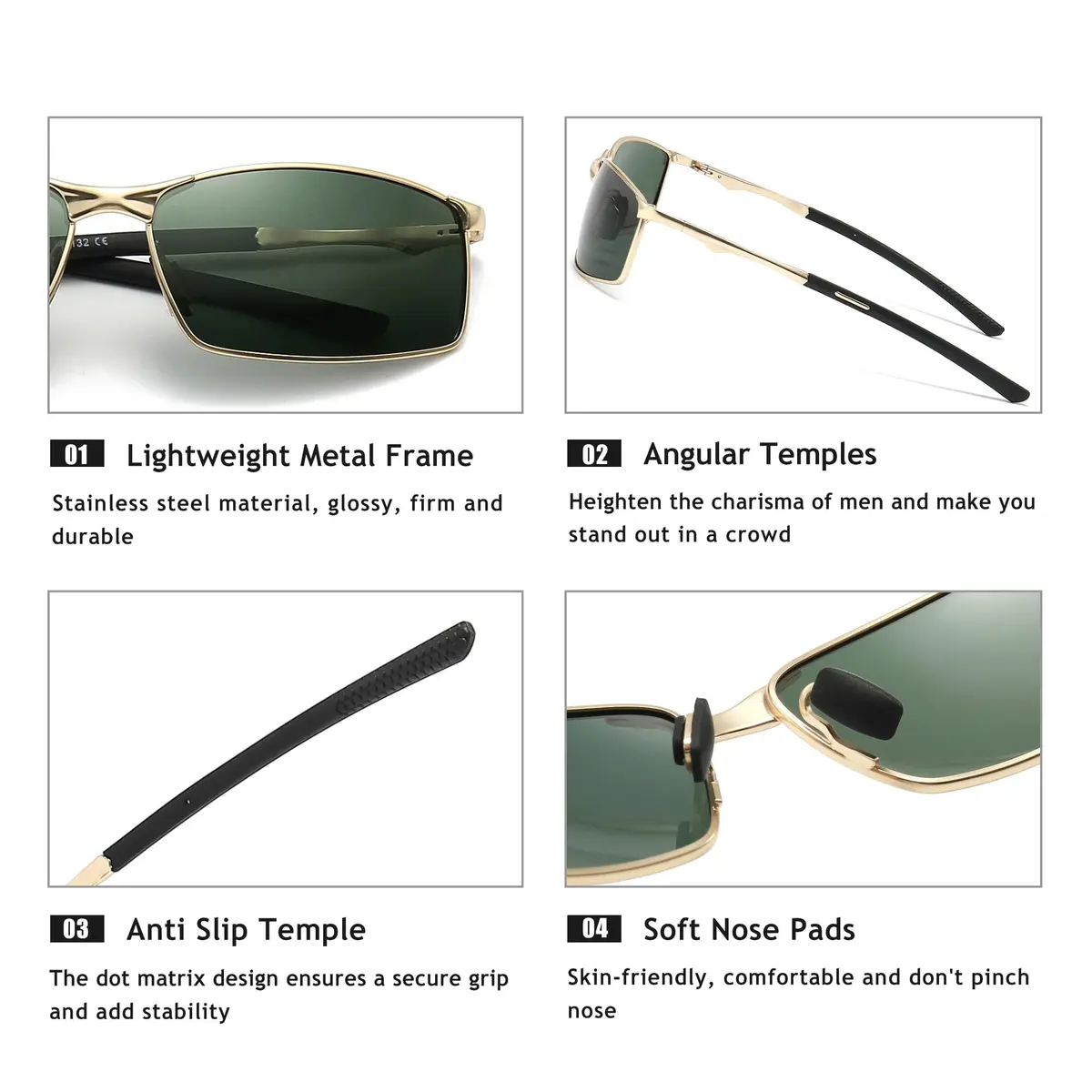 SUNGAIT SGT559-JKML Rectangular Polarized Sunglasses Men Lightweight Metal Frame - view 3
