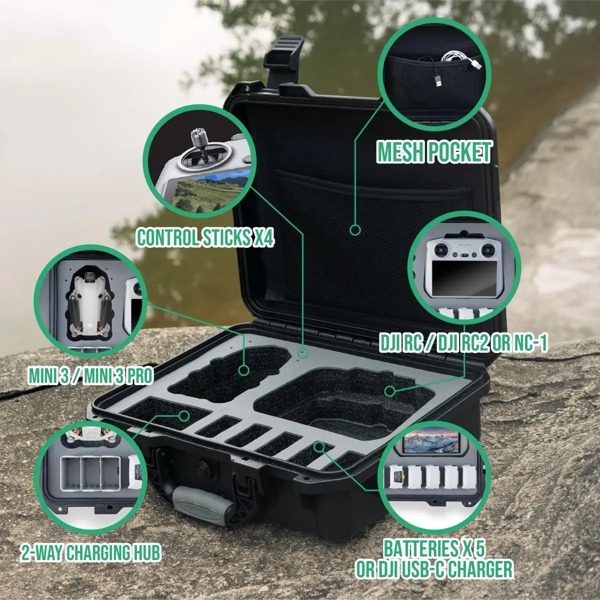 INNVO Waterproof Hard Case for DJI Mini 3 / Mini 4 Pro Fly More Combo | IP67 Rated, 7L Capacity, Black - view 2