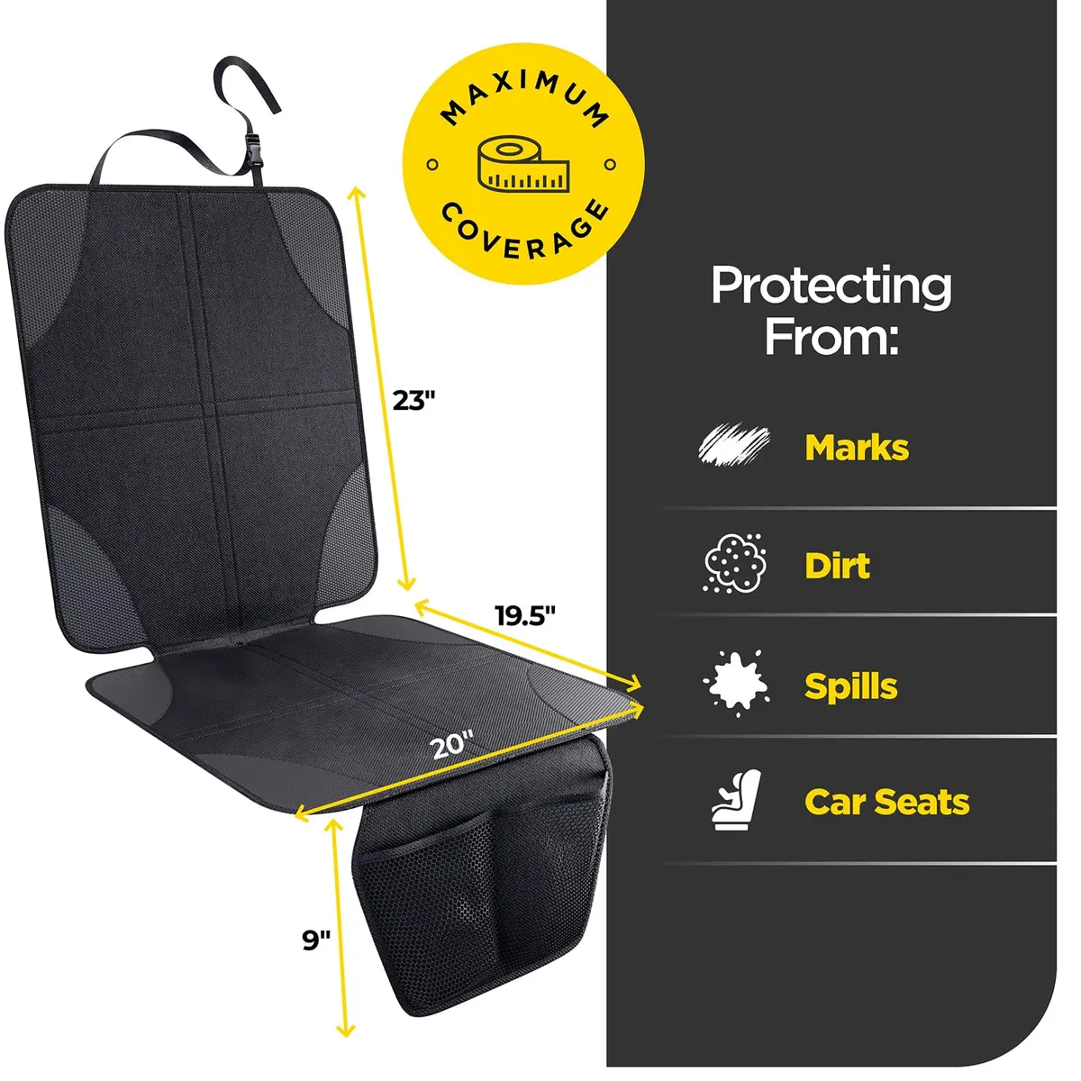 lebogner Car Seat Protector for Baby and Child | Thick Padded, Non-Slip Cover with 2 Mesh Pockets (1 Pack) - view 2