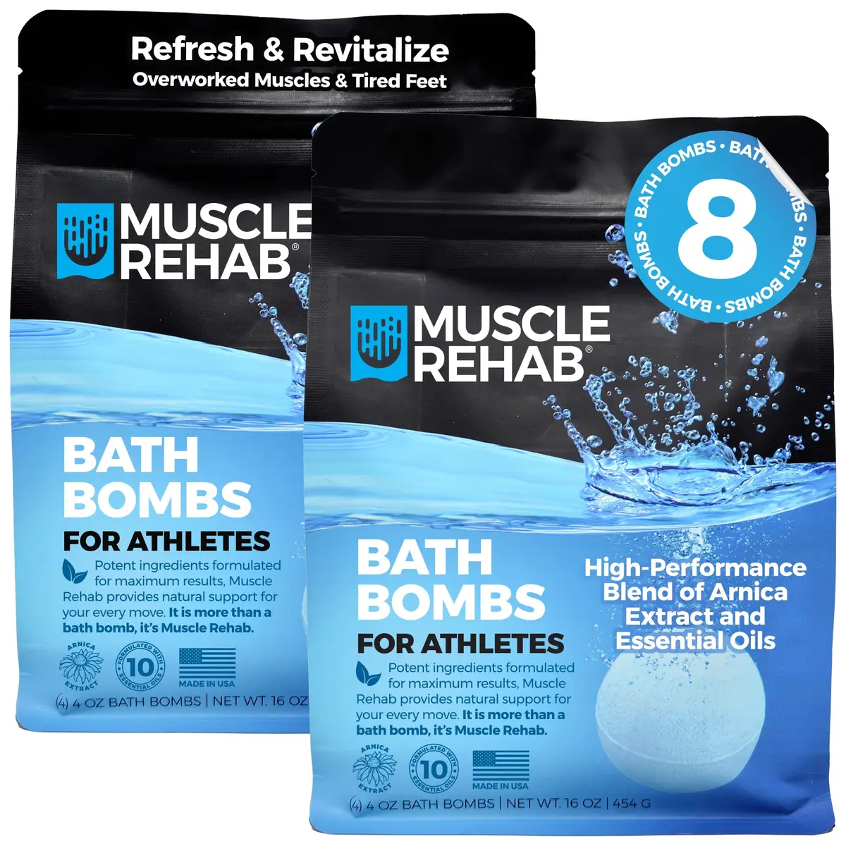 Muscle Rehab Epsom Salt Bath Bombs 8 Pack | Magnesium Recovery with Arnica & Essential Oils for Post-Workout Relaxation - main product image