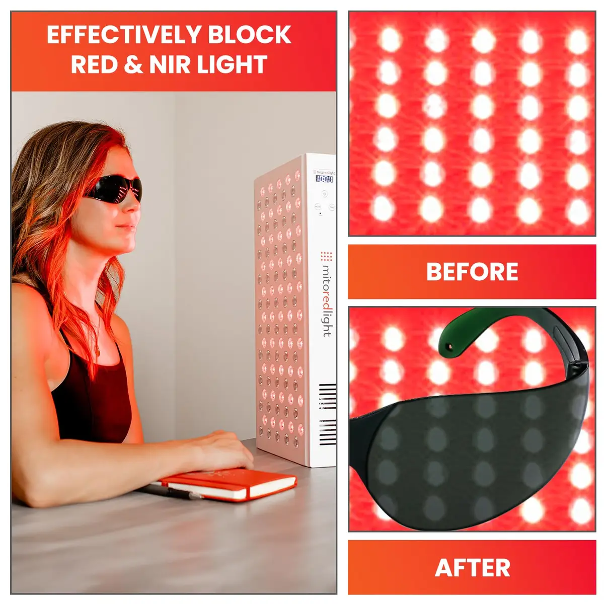 Mito Red Light Red Light Glasses | Eye Protection for Red Light Therapy (600nm-900nm) | IR5 Extra Dark - view 6