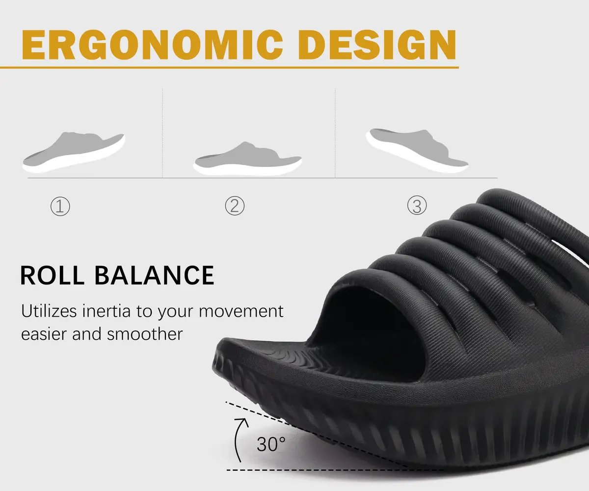 KuaiLu Recovery Sandals Women Comfortable Arch Support Slides Black Size 9 | Post-Workout Relief & Support - view 6