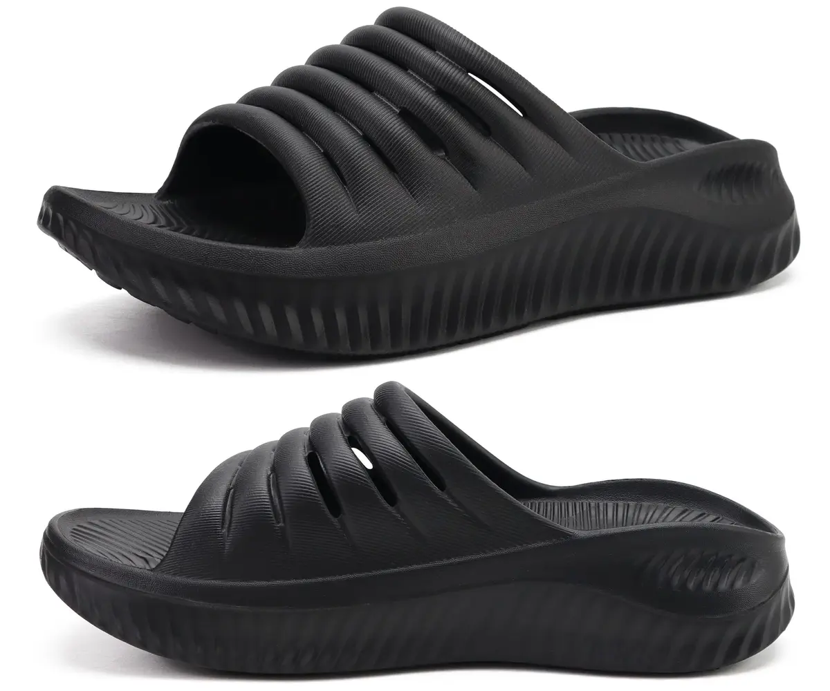 KuaiLu Recovery Sandals Women Comfortable Arch Support Slides Black Size 9 | Post-Workout Relief & Support - main product image