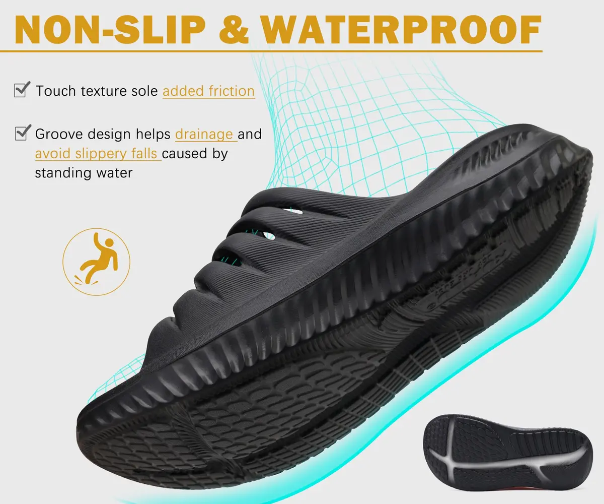 KuaiLu Recovery Sandals Women Comfortable Arch Support Slides Black Size 9 | Post-Workout Relief & Support - view 8