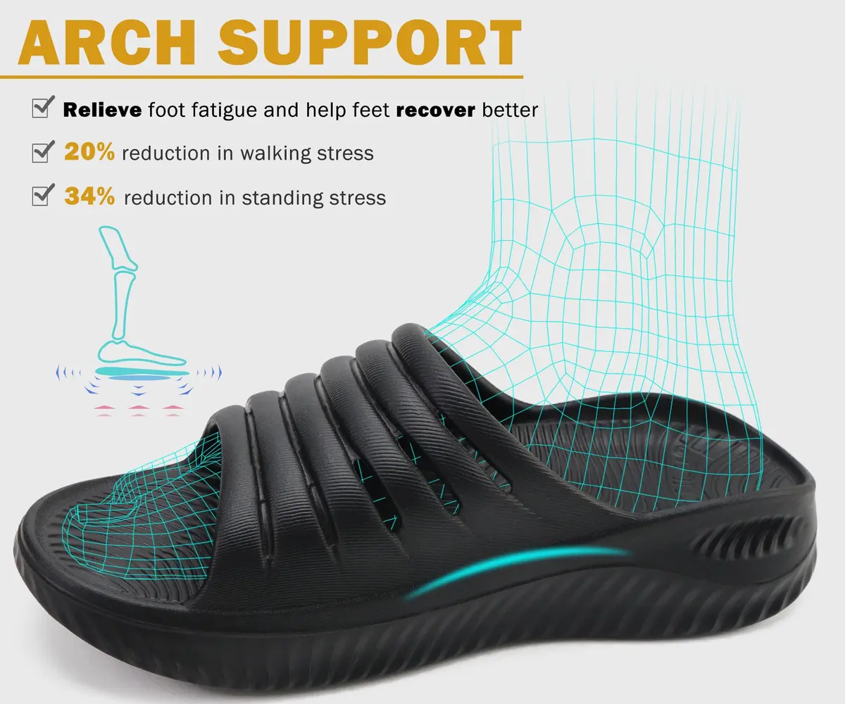 KuaiLu Recovery Sandals Women Comfortable Arch Support Slides Black Size 9 | Post-Workout Relief & Support - view 3