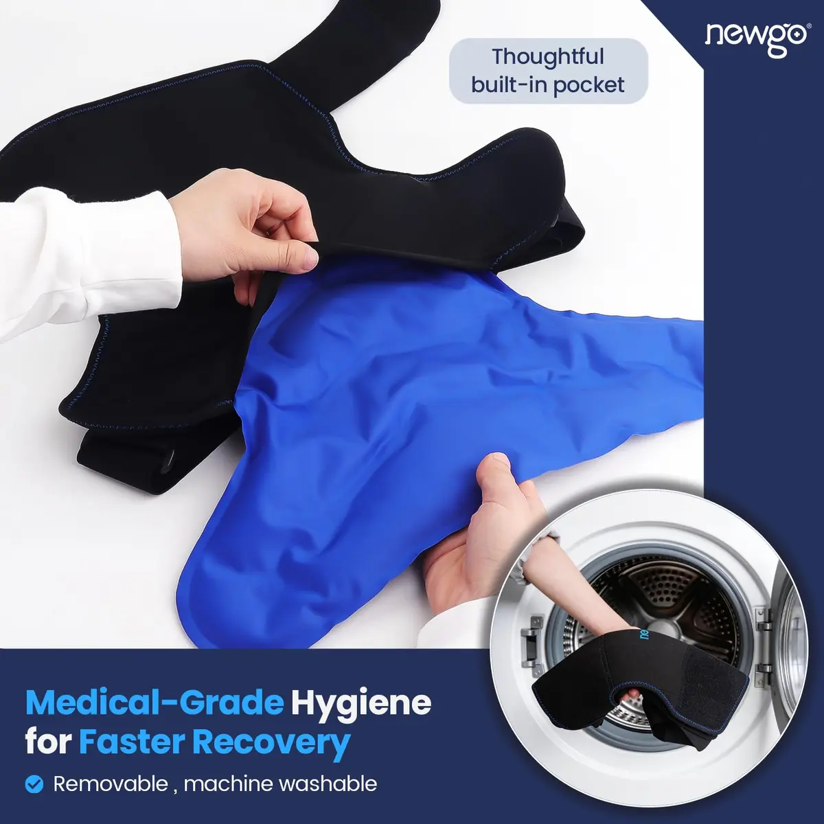 NEWGO XL Shoulder Ice Pack Wrap with Compression Strap for Rotator Cuff Pain Relief | 25.4cm (10in) Length - view 8