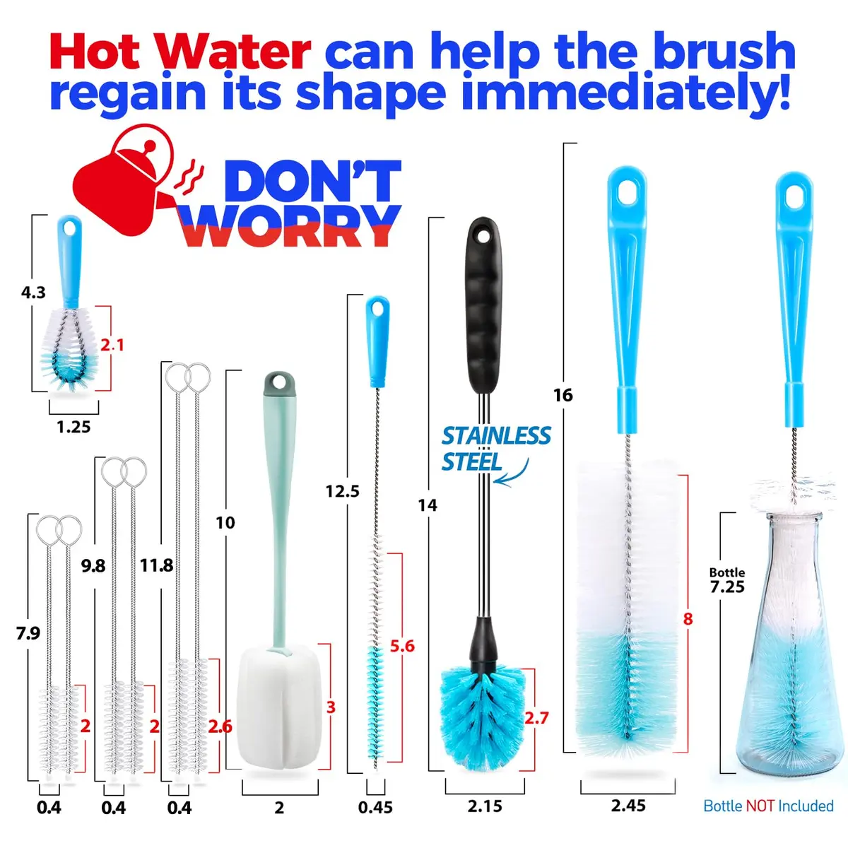 Holikme 11-Piece Tube Cleaning Lab Brush Set with Long Handle, Green | 4.3cm (1.7in) x 40cm (16in) Brush - view 6