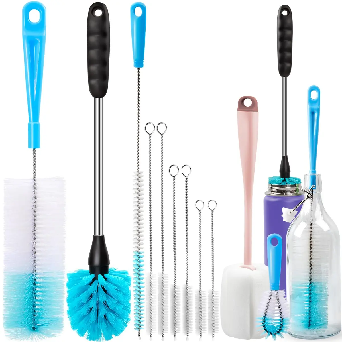 Holikme Bottle Brush Tube Cleaning Lab Set with Long Handle, Pink | Multi-Size Lab & Kitchen Brushes - main product image