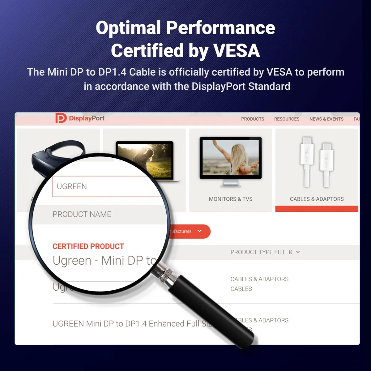 UGREEN VESA Certified 8K@60Hz Mini DisplayPort to DisplayPort Cable 6.6FT | Supports 8K Ultra HD & Gaming - view 4