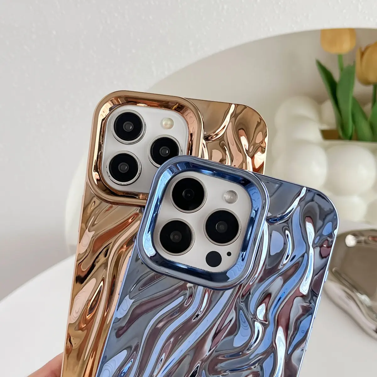 Caseative for iPhone 15 Pro Max Case, Purple | Water Ripple Silicone Cover with Raised Bezel - view 4
