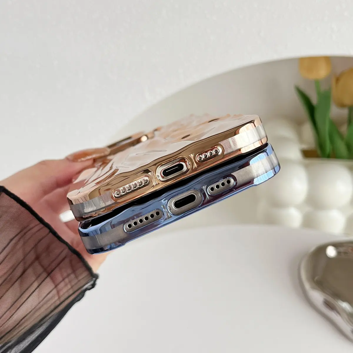 Caseative iPhone 15 Pro Max Pink Cell Phone Case, Water Ripple Silicone | Drop & Scratch Resistant - view 6