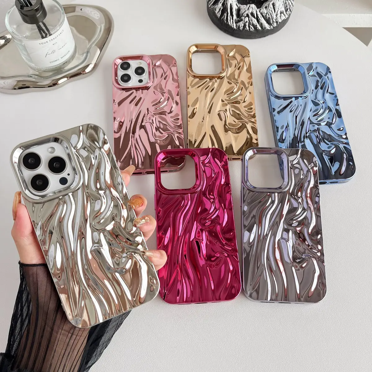 Caseative iPhone 15 Pro Max Pink Cell Phone Case, Water Ripple Silicone | Drop & Scratch Resistant - view 2