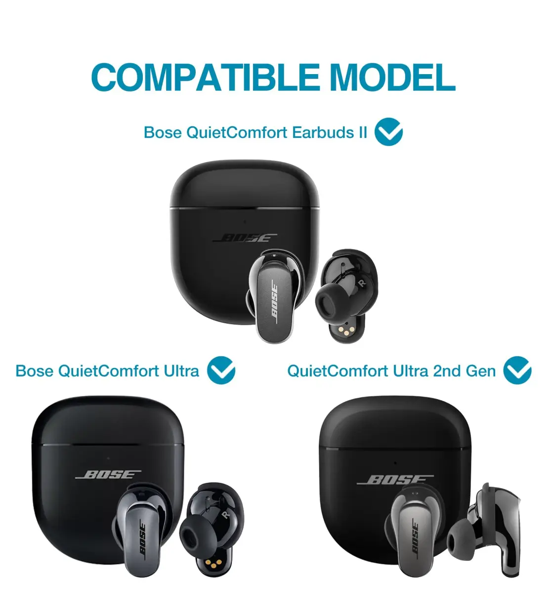 SURITCH Black Protective Case for Bose QuietComfort Earbuds II & Ultra | 7.3cm (2.87in) - view 2