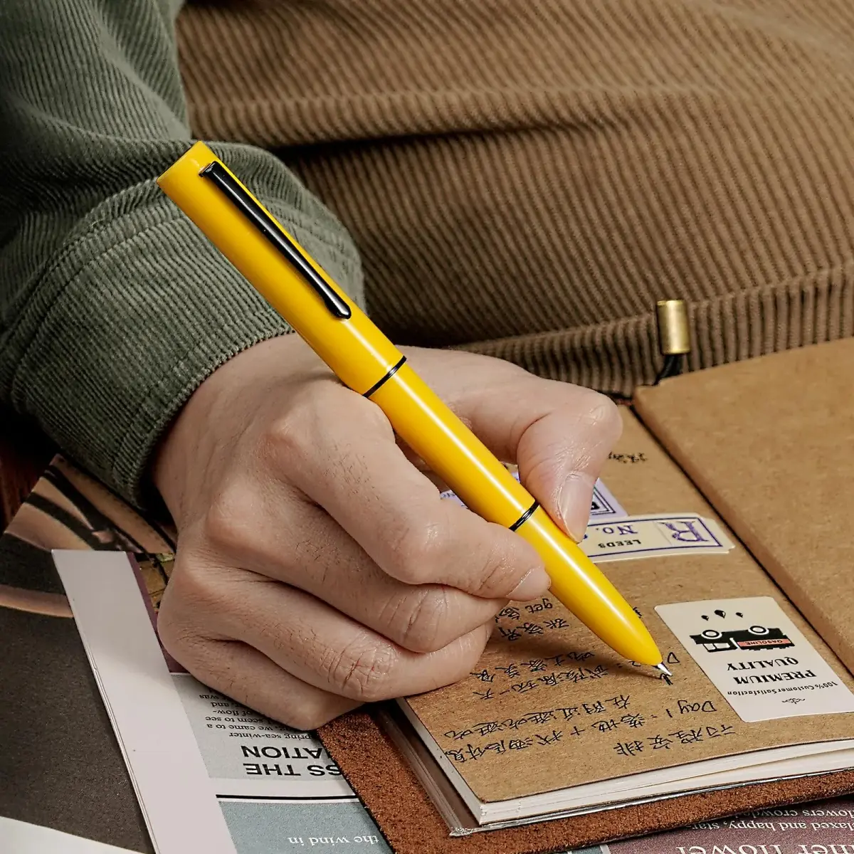 HONG DIAN C1 Fountain Pen Fine Nib, Lemon Yellow & Classic Retro Design Metal Pen with Ink Converter | Smooth Ink Flow Writing Instrument - view 6