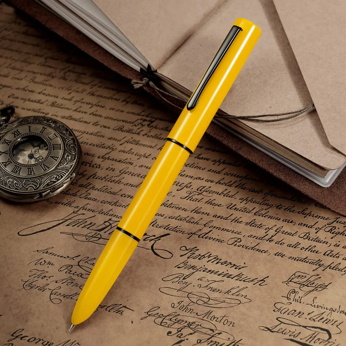 HONG DIAN C1 Fountain Pen Fine Nib, Lemon Yellow & Classic Retro Design Metal Pen with Ink Converter | Smooth Ink Flow Writing Instrument - view 3