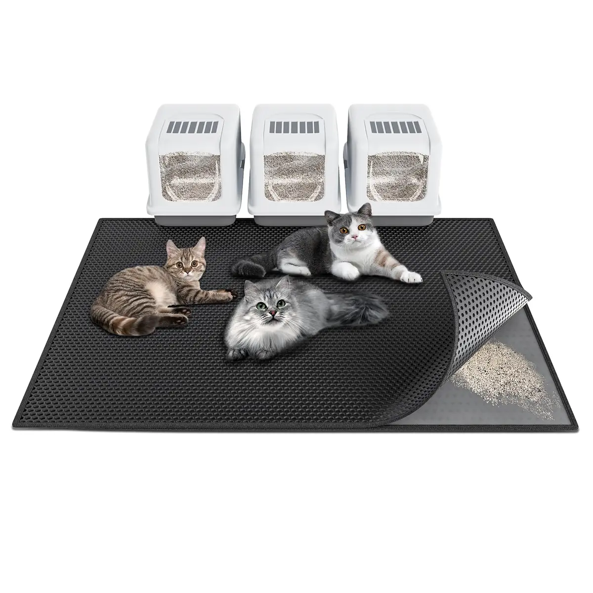 Waretary Cat Litter Mat, 47"x 36" Waterproof, Scatter Control, Black | XL Size, Easy to Clean, Paw-Friendly - main product image