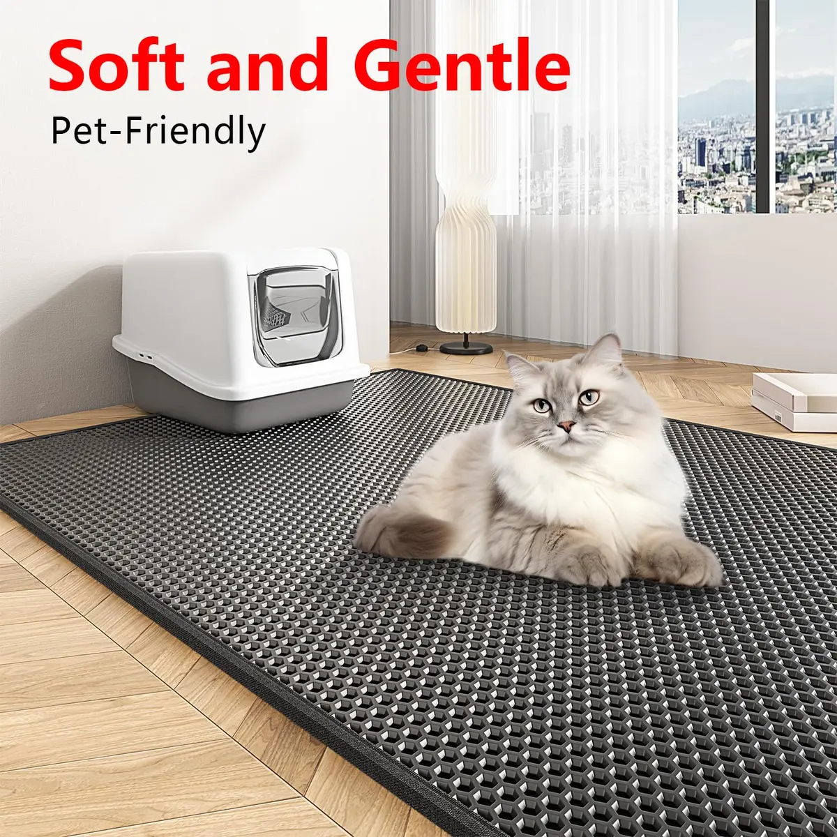 Waretary Cat Litter Mat, 47"x 36" Waterproof, Scatter Control, Black | XL Size, Easy to Clean, Paw-Friendly - view 6