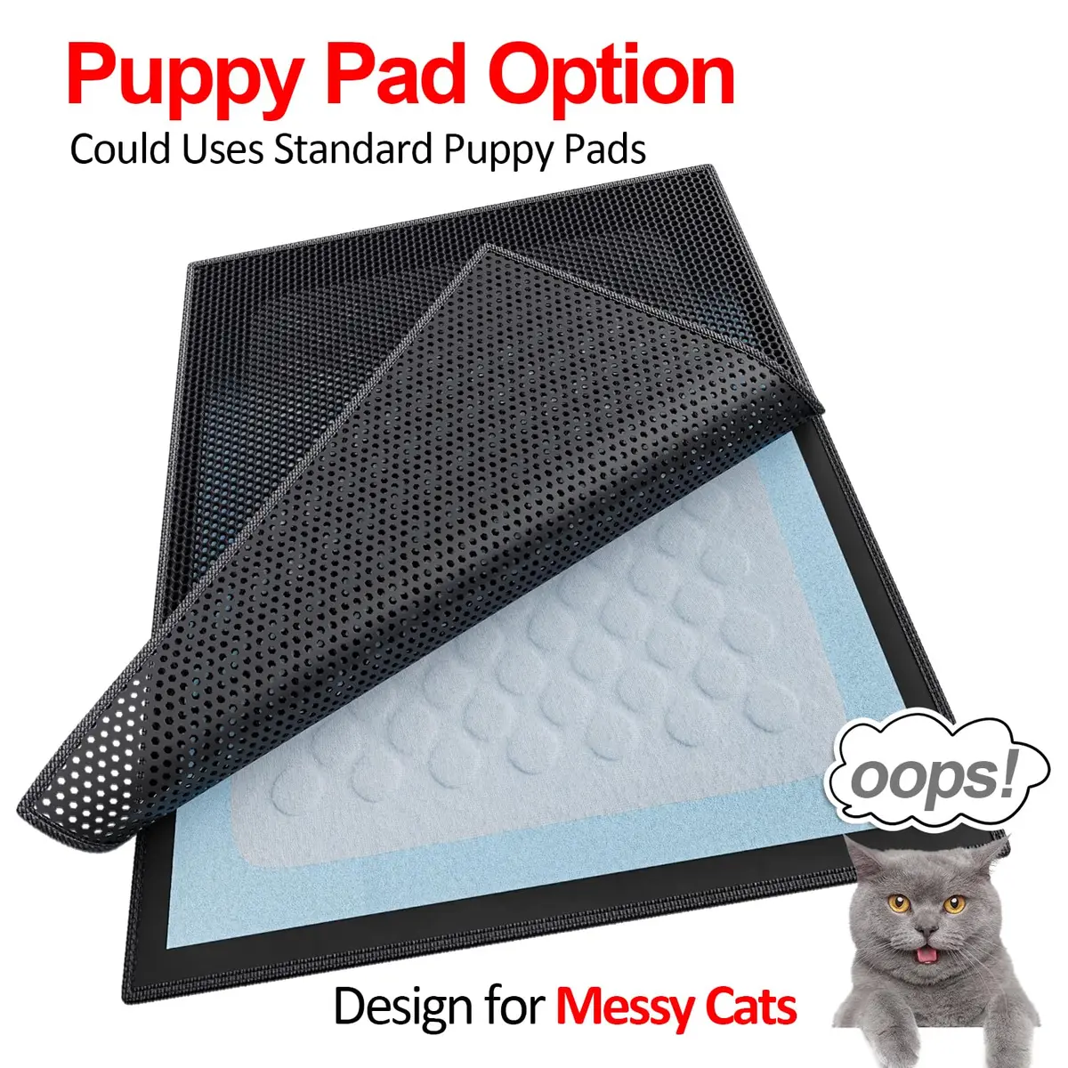 Waretary Cat Litter Mat, 47"x 36" Waterproof, Scatter Control, Black | XL Size, Easy to Clean, Paw-Friendly - view 3