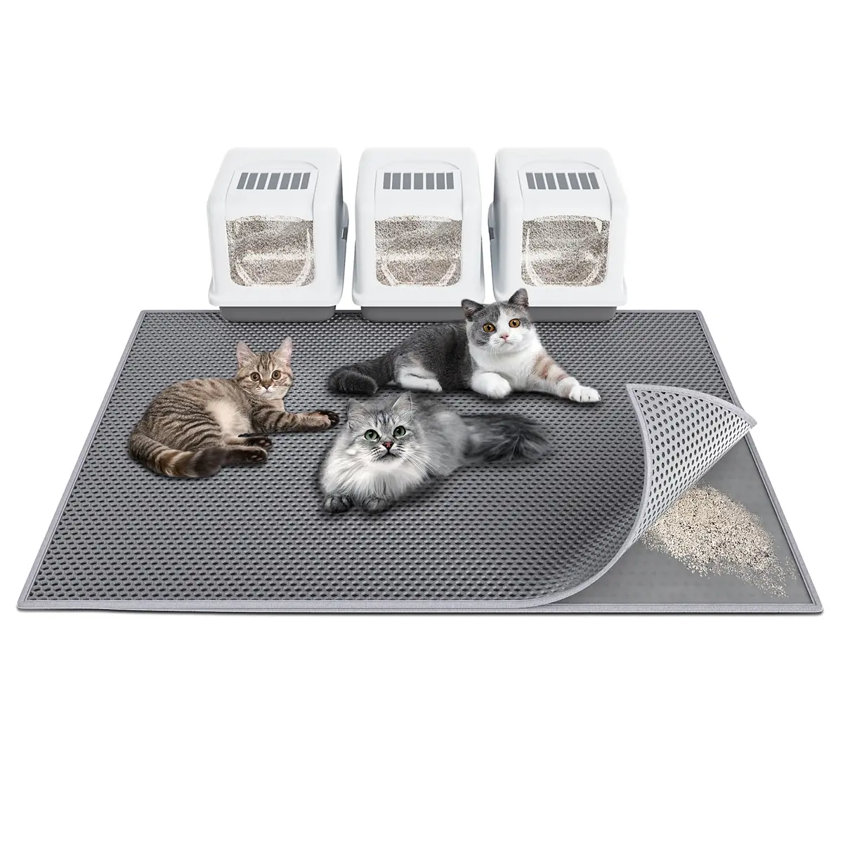 Waretary Cat Litter Mat, 47"x 36" Waterproof, Scatter Control, Grey | Large EVA Pet Mat for Clean Floors - main product image