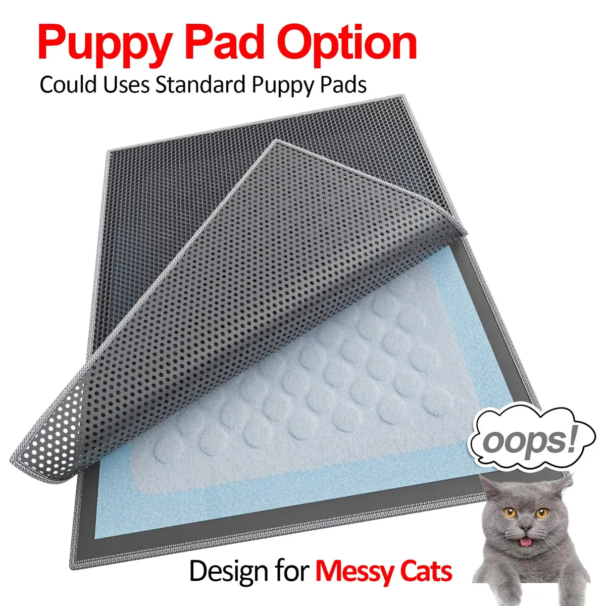 Waretary Cat Litter Mat, 47"x 36" Waterproof, Scatter Control, Grey | Large EVA Pet Mat for Clean Floors - view 3